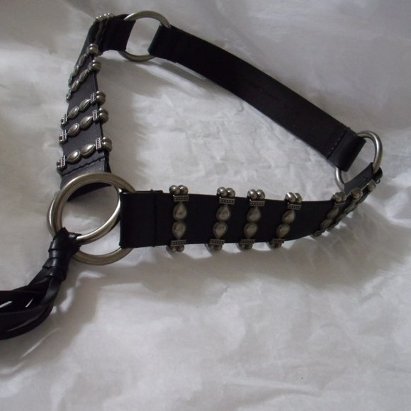 BLACK AND SILVER STRAPPY LEATHER BELT - Picture 9 of 15